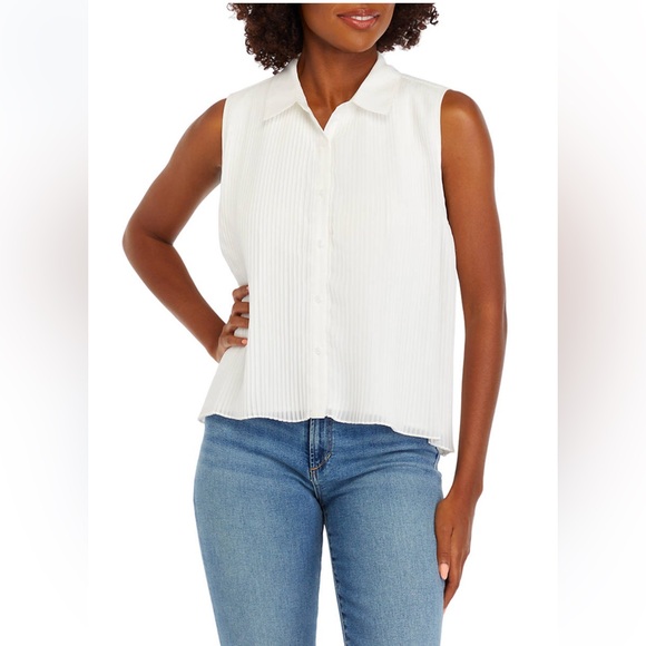 Lucky Brand Sleeveless Button-Down Pleated Blouse White Woman's XL NWT - Picture 1 of 6